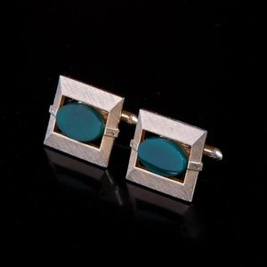 Vintage SWANK Jade Stone Gold Tone Cufflinks